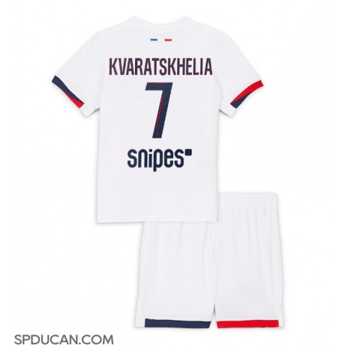 Dječji Nogometni Dres Paris Saint-Germain Khvicha Kvaratskhelia #7 Gostujuci 2025-26 Kratak Rukav (+ Kratke hlače)